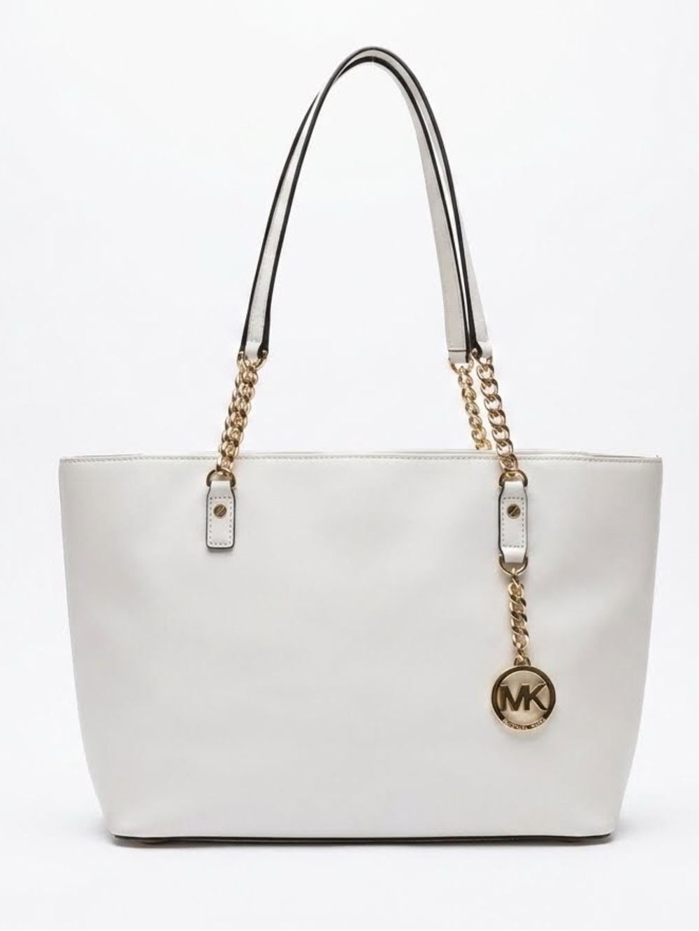 Michael Kors Jet Set Travel Large Chain Shoulder Tote Bag White Leather